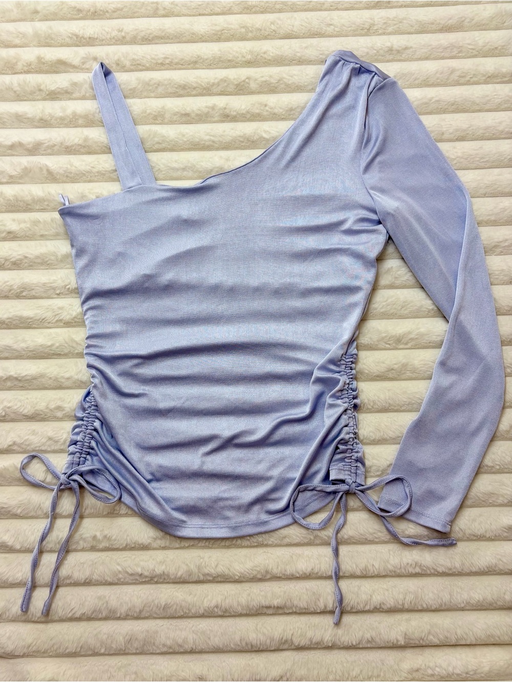 One-Shoulder Lilac Ruched Side Drawstring Top
